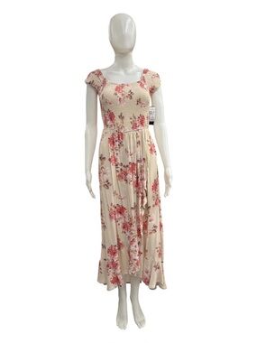 imPRESS NWT Cream Maxi Dress with Pink Floral Print Size L